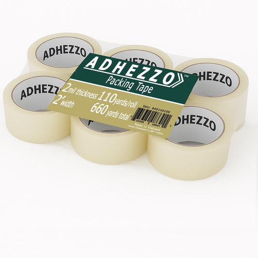 ADHEZZO Heavy Duty Packing Tape – 2” x 110 Yards (2 Mil / 2.4 Mil) Clear Shipping Tape